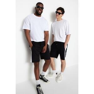 Trendyol Plus Size Black Men's Regular/Real Fit Mid-Length Elastic Waist Laced Color Paneled Shorts