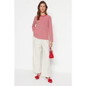 Trendyol Red Striped Long Sleeve Knitted T-Shirt