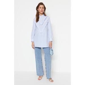 Trendyol Blue Collar Frilly Woven Cotton Pinstripe Tunic