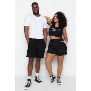 Trendyol Plus Size Black Men's Regular/Real Fit Mid-Length City Printed Elastic Waist Laced Shorts