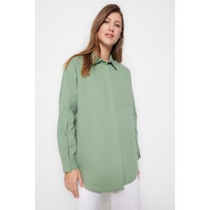 Trendyol Khaki Woven Gabardine Cotton Shirt