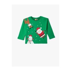 Koton Christmas Themed Santa Claus Printed T-Shirt Long Sleeve Crew Neck