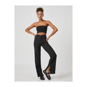 Koton Flare Trousers High Waist Ribbed Leg Slit