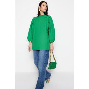 Trendyol Green Balloon Sleeve Wide Cut Woven Cotton Tunic