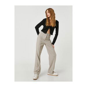 Koton Fabric Trousers Wide Leg High Waist Ribbed Front.