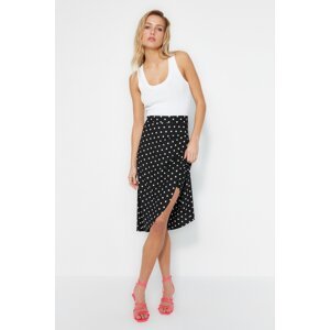 Trendyol Black Polka Dot Asymmetrical Slit Detailed High Waist Midi Knitted Skirt