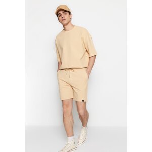 Trendyol Limited Edition Beige Men's Regular 100% Cotton Label Detailed Textured Shorts
