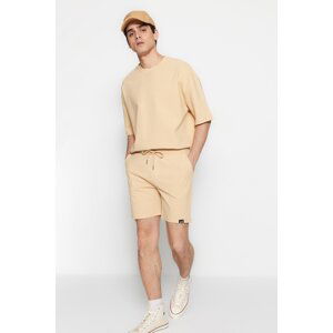 Trendyol Limited Edition Men's Beige Regular 100% Cotton Label Detail Textured Shorts