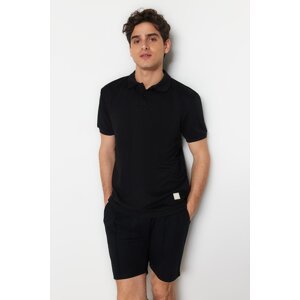 Trendyol Black Men's Regular Cut Short Sleeve Label Appliqued Polo Collar T-shirt