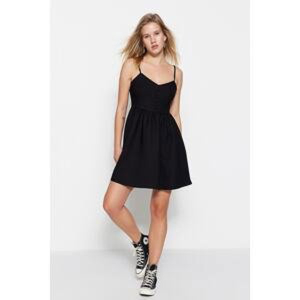 Trendyol Black Button Detailed Skater/Waist Mini Woven Dress