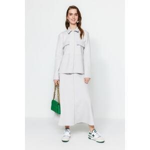 Trendyol Gray Button Detailed Scuba Jacket-Skirt KnittedSuit