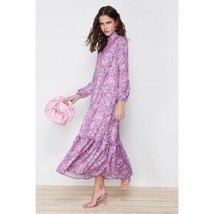 Trendyol Purple Flower Patterned Ruffle Detailed Woven Dress