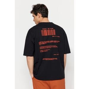 Trendyol Men's Black Oversize/Wide Cut Short Sleeve Far East Printed 100% Cotton T-Shirt