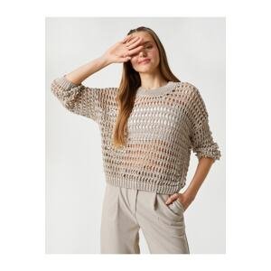 Koton Crew Neck Sweater With Openwork Mesh Long Sleeves Ribbed.