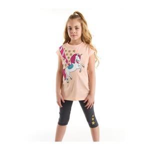 Mushi Carousel Girl Kid's Salmon T-shirt, Gray Leggings Set.