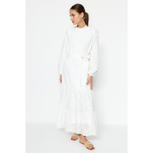 Trendyol White Brode Detailed Lined Woven Dress