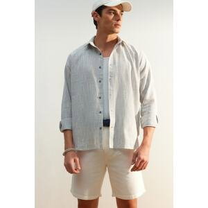 Trendyol Men's Blue Regular Fit 100% Cotton Linen Look Shirt