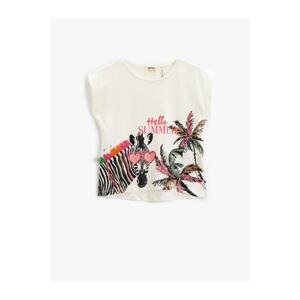 Koton Sleeveless Loose Fit T-Shirt Crew Neck Zebra Printed Applique Detailed