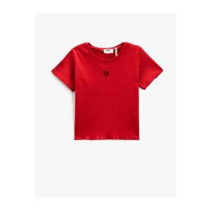 Koton Basic Crop T-Shirt Heart Window Detail Short Sleeve Crew Neck