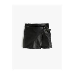 Koton Leather Look Shorts Skirt With Elastic Waist Belt Detail.