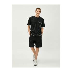 Koton Zipper Pocket Shorts with Slogan Detail, Tie Waist, Slim Fit.