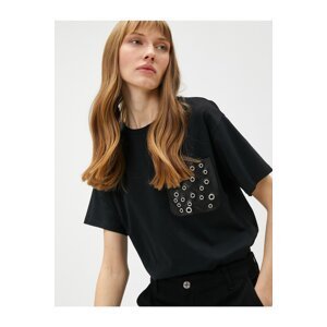 Koton Oversize T-Shirt with Faux Leather Pocket