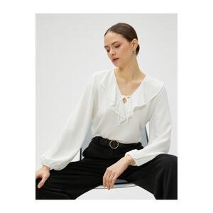 Koton V-Neck Blouse with Flounces Detailed Long Sleeves