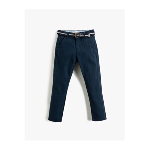 Koton Fabric Trousers Slim Fit Belt Pockets Adjustable Elastic Waist Adjustable Elastic Waist