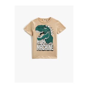 Koton Short-Sleeved T-Shirt with a Crew Neck Dinosaur Print.