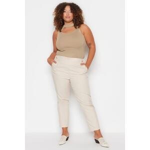 Trendyol Curve Beige Crepe Gold Button Detailed Woven Trousers