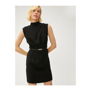 Koton Short Draped Dress High Neck Sleeveless With Belt