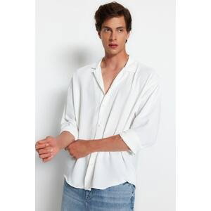 Trendyol Men's White Oversize Fit Wide Collar Summer Linen Look Shirt