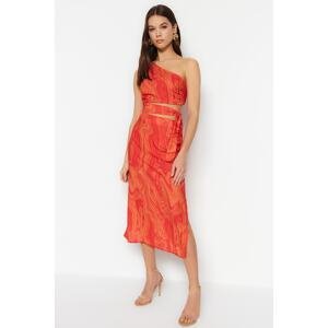 Trendyol Red Fitted/Body-Sitting Midi Woven Dress with Tie Waist Detail