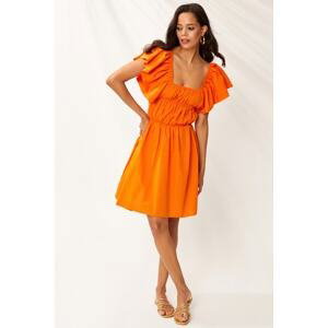 Cool & Sexy Women's Orange Flounce Midi Dress