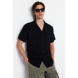 Trendyol Men's Black Regular Fit Wide Collar Summer Viscose Shirt