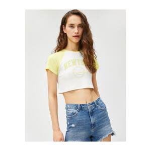 Koton Crop T-Shirt Printed Short Sleeve Viscose