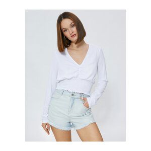 Koton Gippe Crop Blouse V-Neck Long Sleeve