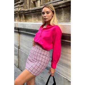 Trend Alaçatı Stili Women's Pink Minimal Patterned Zipper Back Chanel Mini Skirt