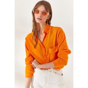Olalook Women's Orange Single Pocket Woven Viscon Shirt