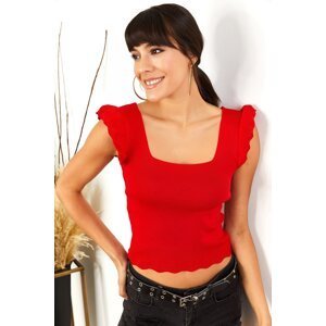 Olalook Women's Red Sleeve Frilly Summer Knitwear Blouse