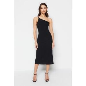 Trendyol Black One Shoulder A-Line/A-Line Form Midi Smart Crepe Strap Knitted Dress