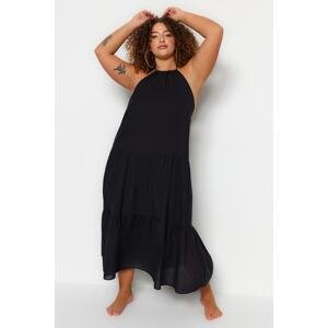 Trendyol Curve Black Halterneck Maxi Woven Plus Size Beach Dress