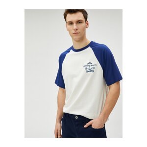 Koton Crew Neck T-Shirt Nautical Theme Embroidered Raglan Sleeve Cotton