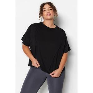 Trendyol Curve Black Crew Neck Stitching Detailed Knitted Crop T-Shirt