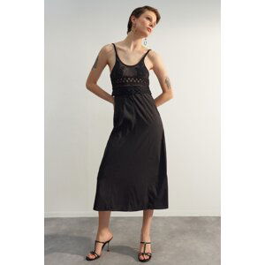 Trendyol Black Limited Edition Midi Woven Dress with Accessory Detail