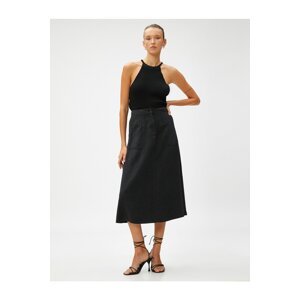 Koton Pocketed Midi Skirt Linen Blend