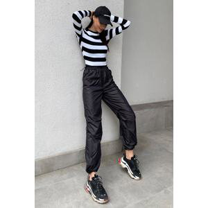 Trend Alaçatı Stili Women's Black High Waist Elastic Waist Double Pocket Parachute Fabric Jogging Trousers