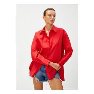 Koton Solid Red Women's Shirt with Standard Shirt Collar 3sak60019pw