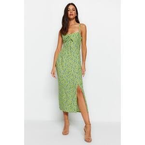 Trendyol zelené štěrbinové detailní maxi tkané šaty