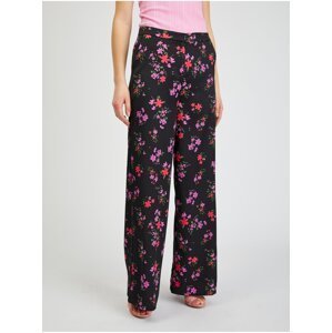 Orsay Černé dámské květované široké kalhoty - Dámské